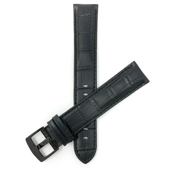 Bandini XXXL Triple Extra Long Leather Watch Bands for Men Big Wrist 22mm, Alligator Pattern, Very Long Watch Band Strap, XL Extra Large, Smart Watch and Standard Watch Band, Black / Black Buckle