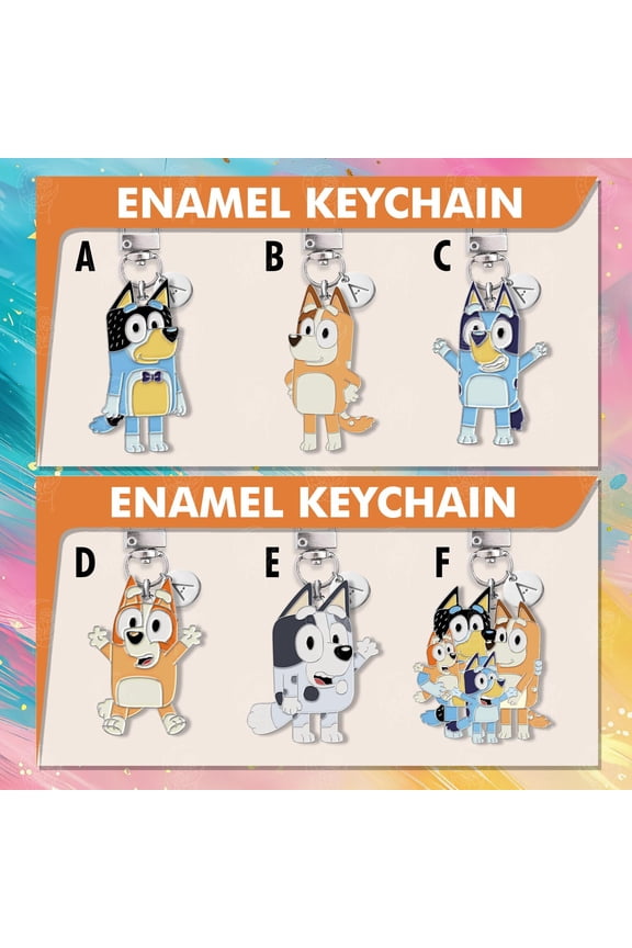 Bandit And Chilli Heeler Enamel Keychain Collection - 6 Silver-Tone Designs Available (1 keychain)