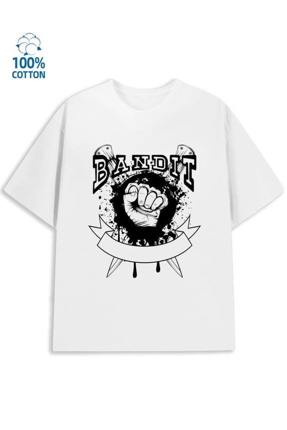 Bandit Fist Tee mens funny humor 180G 100% Cotton white funny humor husband Casual Unisex Shirt Short Sleeve tshirts Trendy Unisex Shirt Graphic Tee tshirts Funny Unisex Shirt Cotton tshirts
