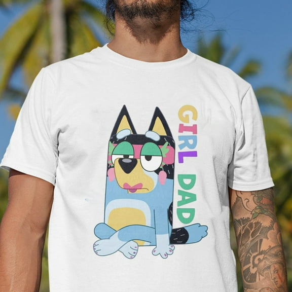 Bandit Girl Dad T-Shirt, Bluey Dad Funny Shirt, Bluey and Bingo, Fathers day shirt, Bingo Heeler, Girl Dad Father's Day, White Color