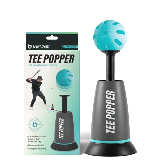 Tee Popper, Durable Nylon Strength, Batting Tee for Perfect Swings, Baseball Training for Hitting Without a Pitcher 1 Popper Ball Included