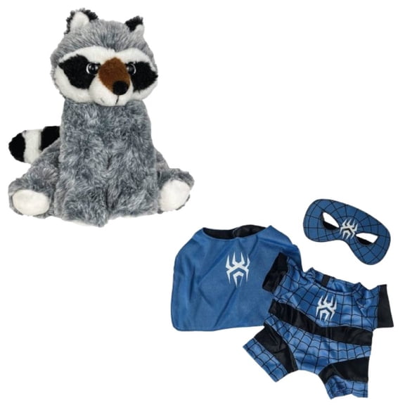 Bandit the Raccoon with Spider Hero Outfit 8 Inch Soft Eco-Friendly Stuffed Animal for Kids Halloween or Superhero Gift Cuddly Plush Toy