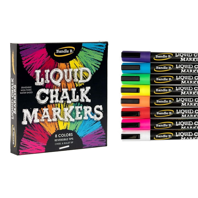 Bandle B. Chalk Markers Vibrant Liquid Chalk Pens for Chalkboard, Whiteboard, Car Window 8 Pack
