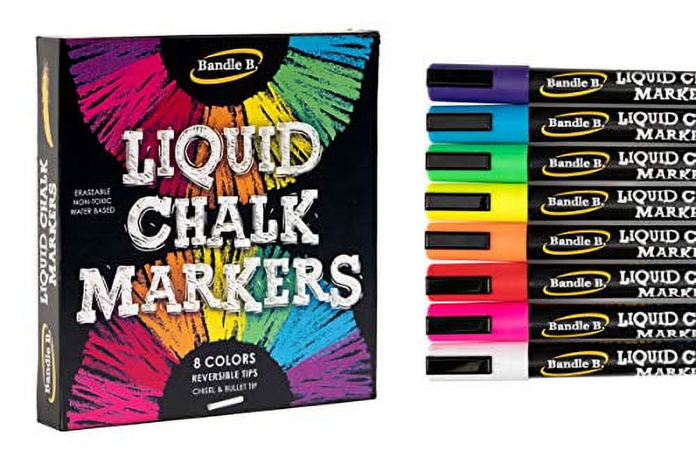 Bandle B. Chalk Markers Vibrant Liquid Chalk Pens for Chalkboard, Whiteboard, Car Window 8 Pack