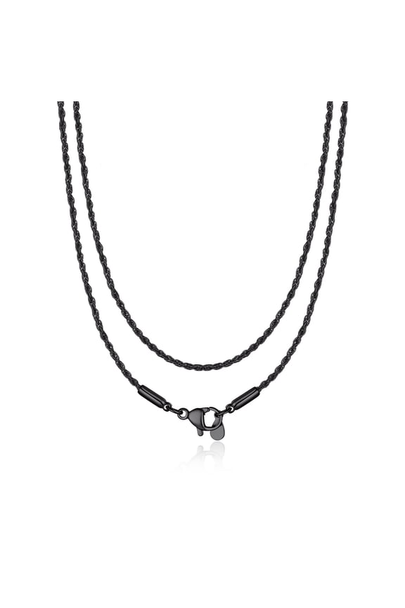1.5MM Black Thin Rope Choker Chain for Men Women 18 Inch Stainless Steel Twisted Chain Necklace for Birthday Valentines Gift
