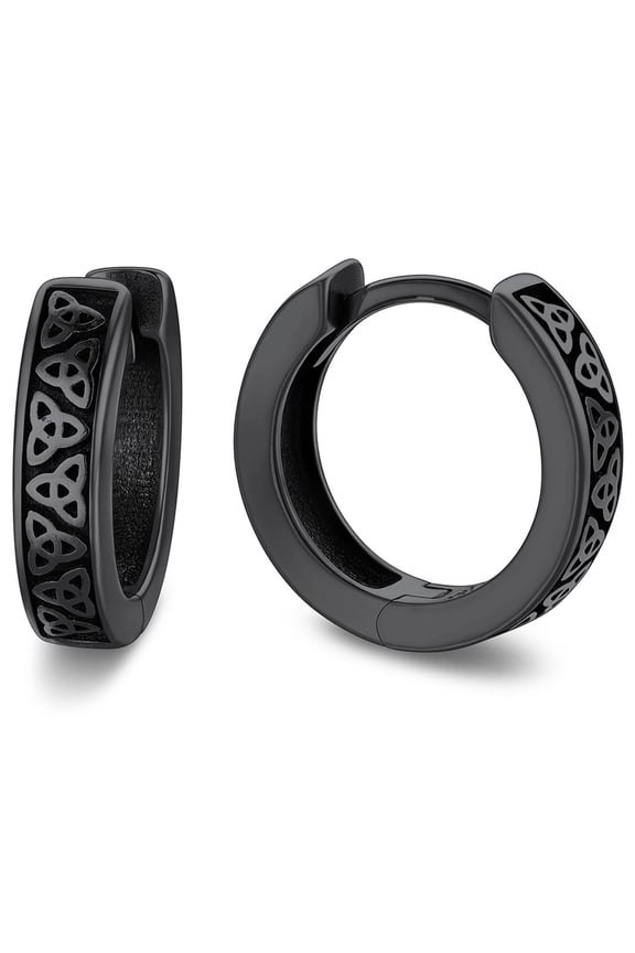 10MM 925 Sterling Silver Black Huggie Earrings for Men Tiny Triangle Celtic Knot Hoop Earrings for Boyfriend Husband Father Son Gift