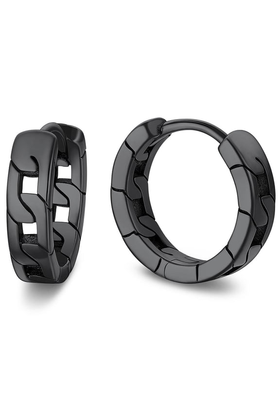 10MM 925 Sterling Silver Huggie Earrings for Men Tiny Black Chain Hoop Earrings for Boyfriend Husband Father Son Gift