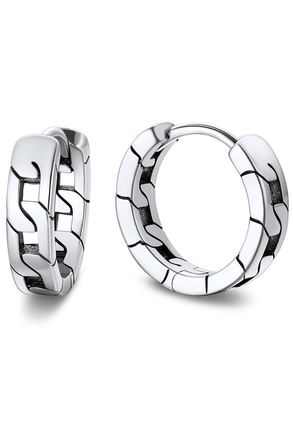 10MM 925 Sterling Silver Huggie Earrings for Men Tiny Black Chain Hoop Earrings for Boyfriend Husband Father Son Gift