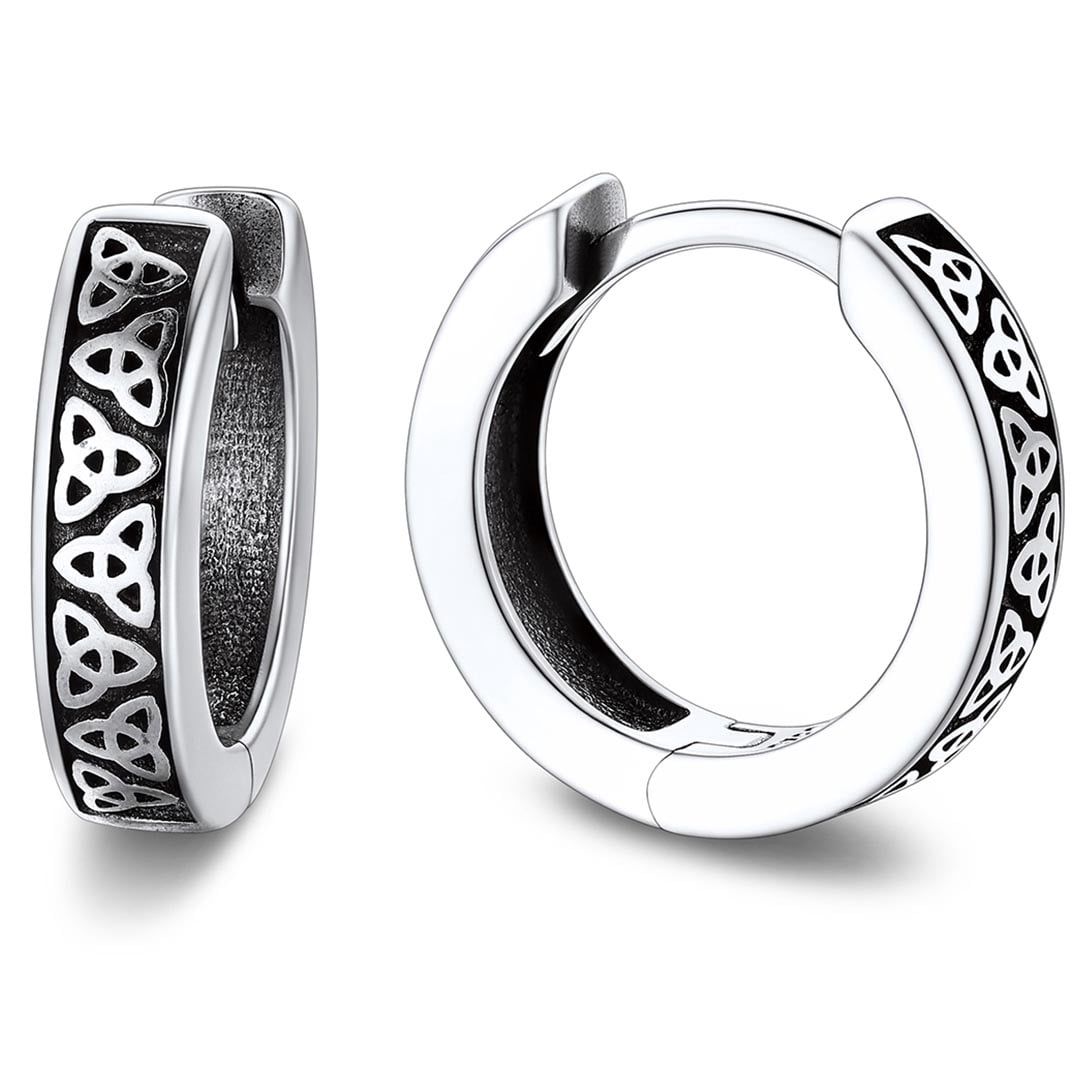 Bandmax 10MM 925 Sterling Silver Huggie Earrings for Men Tiny Triangle Celtic Knot Hoop Earrings for Boyfriend Husband Father Son Gift