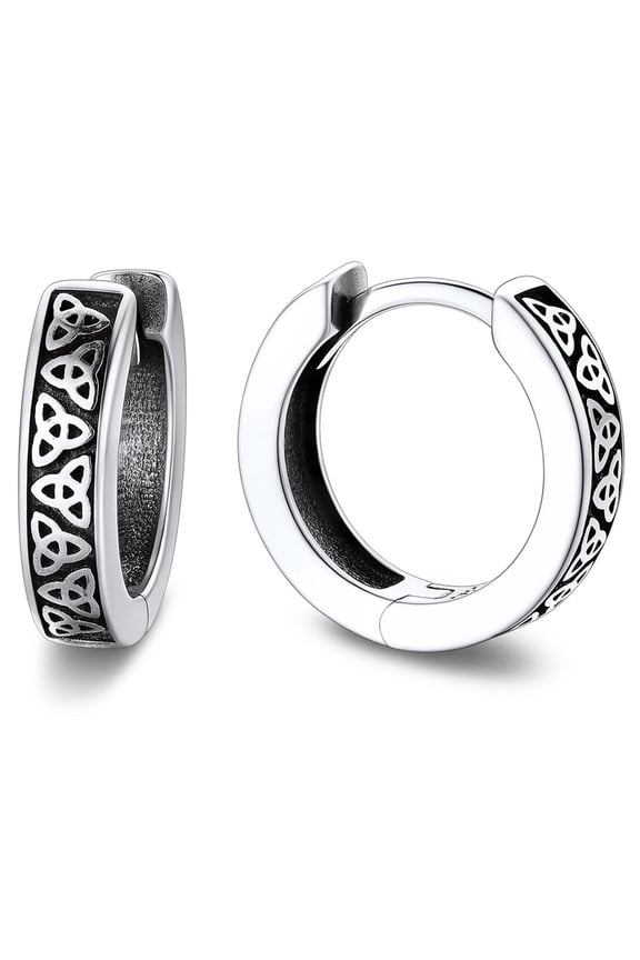 10MM 925 Sterling Silver Huggie Earrings for Men Tiny Triangle Celtic Knot Hoop Earrings for Boyfriend Husband Father Son Gift