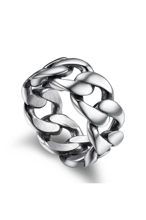 10MM Wide Stainless Steel Men Rings Hip Hop Cuban Chain Band Ring for Women Men Trendy Minimalist Ring for Gift