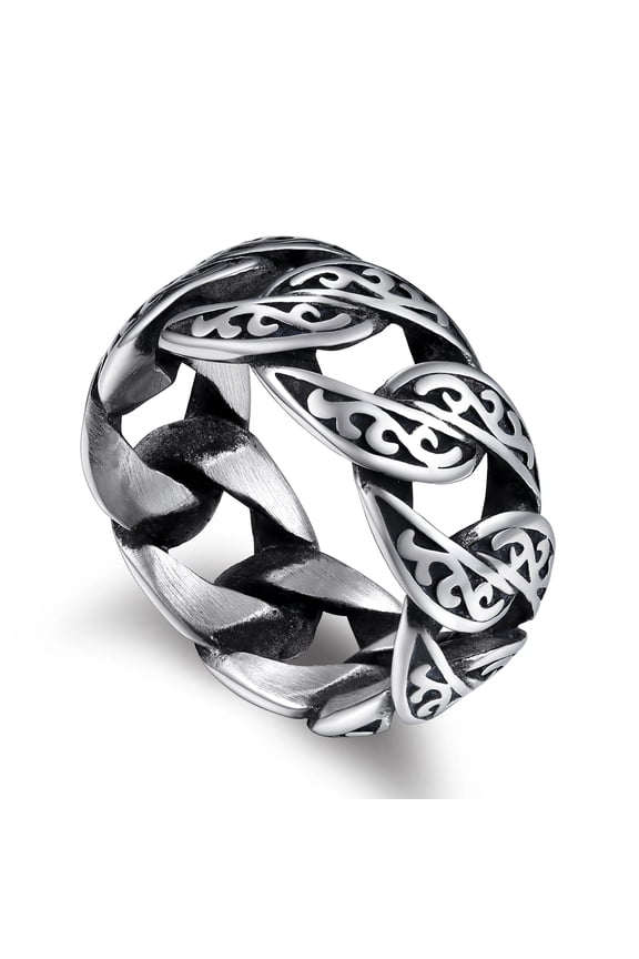 10MM Wide Stainless Steel Men Rings Hip Hop Cuban Chain with Celtic Knot Band Ring for Women Men Trendy Minimalist Ring for Gift
