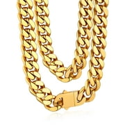 Bandmax 12MM Mens Chunky Cuban Chain Necklace for Men Women Stainless Steel 14K Gold Plated Hip Hop Miami Chain Birthday Valentines Father Day Gift for Dad Son Husband