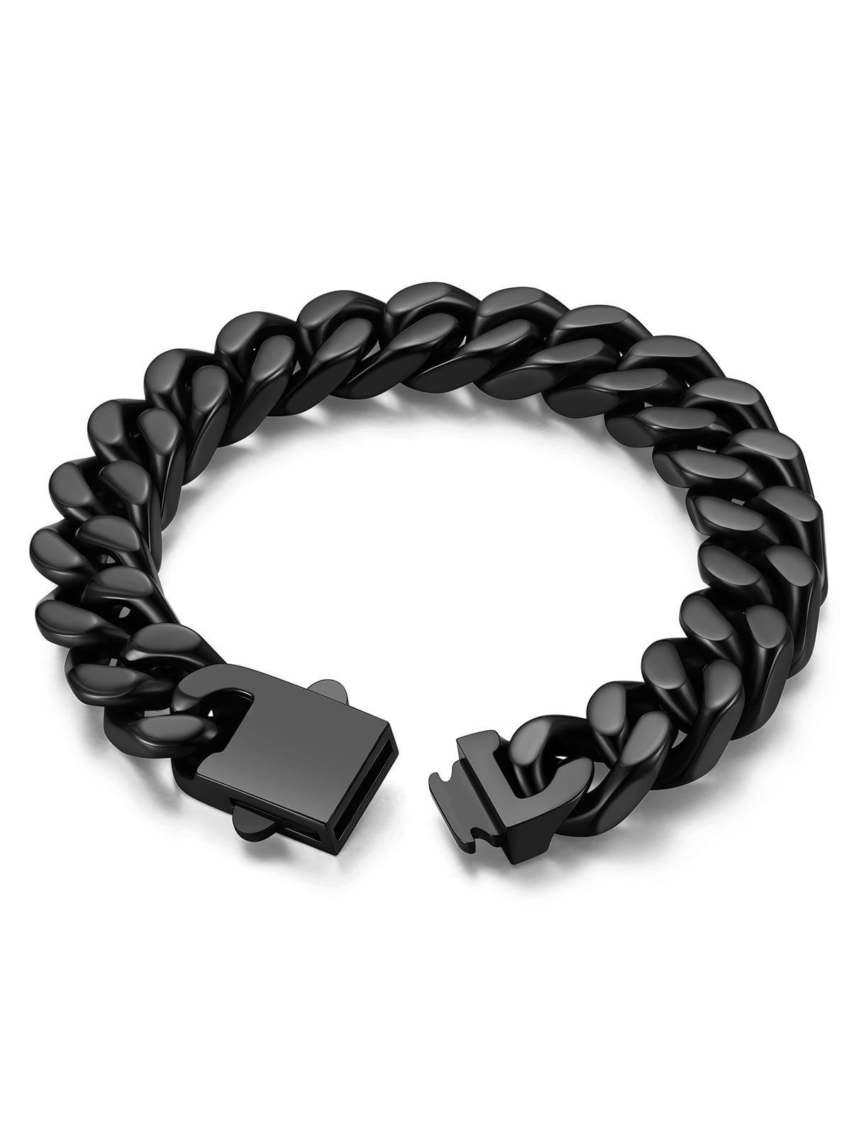 Bandmax 12MM Wide Black Cuban Chain Bracelet for Men Women Father's Day Gift for Son Dad Husband Stainless Steel Hip Hop Biker Wristlet Anklet Chain Jewelry