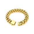 thumbnail image 1 of Bandmax 12MM Wide Cuban Chain Bracelet for Men Women Father's Day Gift for Son Dad Husband Stainless Steel 14K Gold Plated Hip Hop Biker Wristlet Anklet Chain Jewelry, 1 of 10