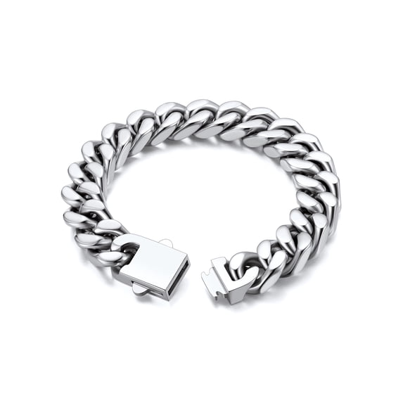 Bandmax 12MM Wide Cuban Chain Bracelet for Men Women Father's Day Gift for Son Dad Husband Stainless Steel Hip Hop Biker Wristlet Anklet Chain Jewelry