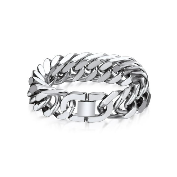 Bandmax 17MM Stainless Steel Cuban Chain Bracelets for Men Miami Curb Link Hand Chain Wristlet Birthday Valentines Father Day Gift for Dad Son Husband Grandpa