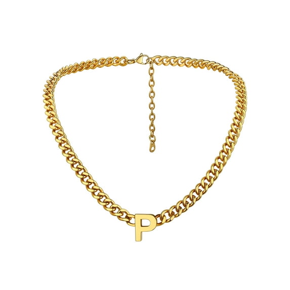 Bandmax 18'' A-Z Initial Necklace Choker for Men Women Stainless Steel 14K Gold Plated 7MM Wide Chunky Letter Pendant Chain Necklace for Gift