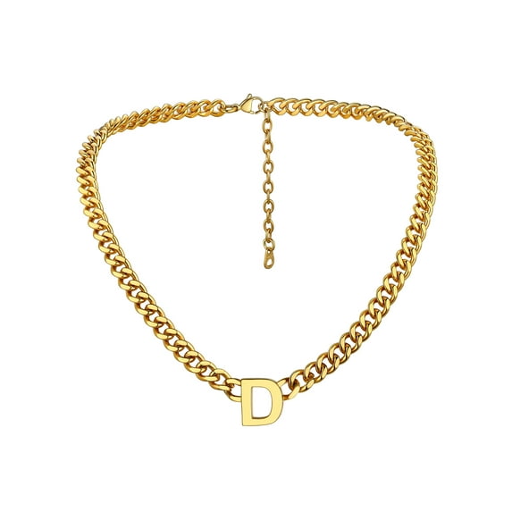 Bandmax 18'' A-Z Initial Necklace Choker for Men Women Stainless Steel 14K Gold Plated 7MM Wide Chunky Letter Pendant Chain Necklace for Gift