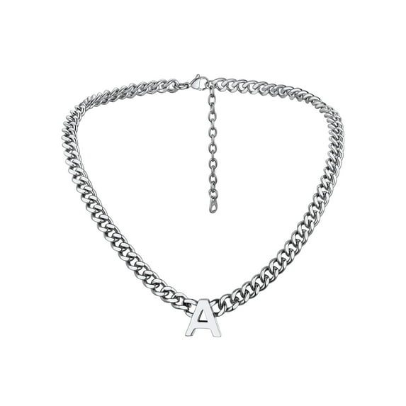 Bandmax 18'' A-Z Initial Necklace Choker for Men Women Stainless Steel 7MM Wide Chunky Letter Pendant Chain Necklace for Gift