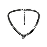 Bandmax 18 A-Z Initial Necklace Choker for Men Women Stainless Steel Black 7MM Wide Chunky Letter Pendant Chain Necklace for Gift