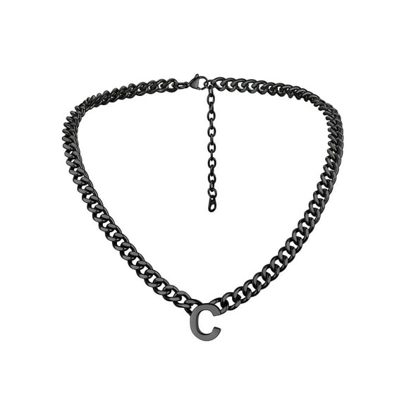 Bandmax 18'' A-Z Initial Necklace Choker for Men Women Stainless Steel Black 7MM Wide Chunky Letter Pendant Chain Necklace for Gift