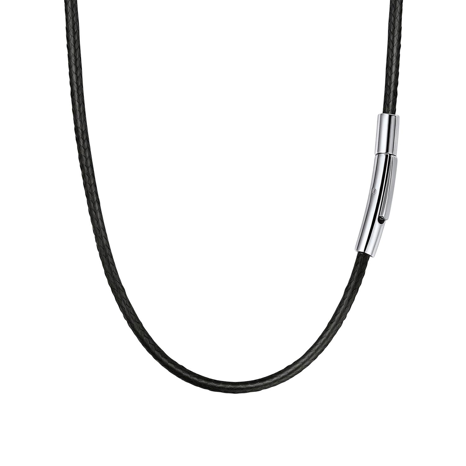 Bandmax 24 inch Braided Wax Rope Chain Necklace for Men Women Snap Clasp 2MM Wide Black Leather Cord Chain for Pendant Gift for Halloween Christmas