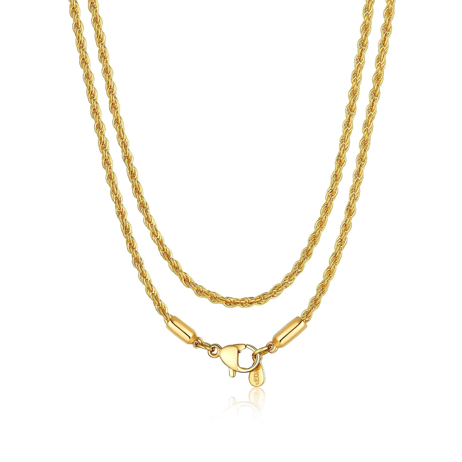 Bandmax 2MM 14K Gold Plated Thin Rope Choker Chain for Men Women 18 Inch Stainless Steel Twisted Chain Necklace for Birthday Valentines Gift