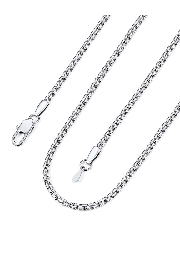 2MM Stainless Steel Flat Box Link Chains Necklace for Men Women Silver Cable Chain Jewelry Birthday Father Day Gift for Mens Son Husband Dad