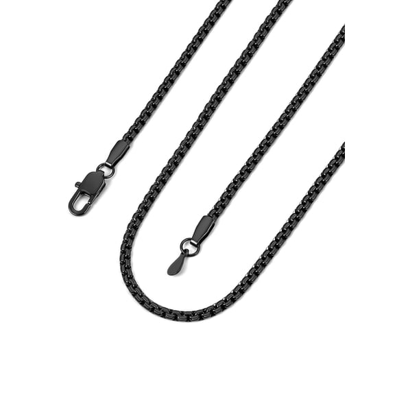Bandmax 2MM Black Flat Box Link Chains Necklace for Men Women Solid Stainless Steel Cable Chain Jewelry Birthday Father Day Gift for Mens Son Husband Dad