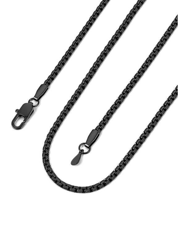 2MM Black Flat Box Link Chains Necklace for Men Women Solid Stainless Steel Cable Chain Jewelry Birthday Father Day Gift for Mens Son Husband Dad