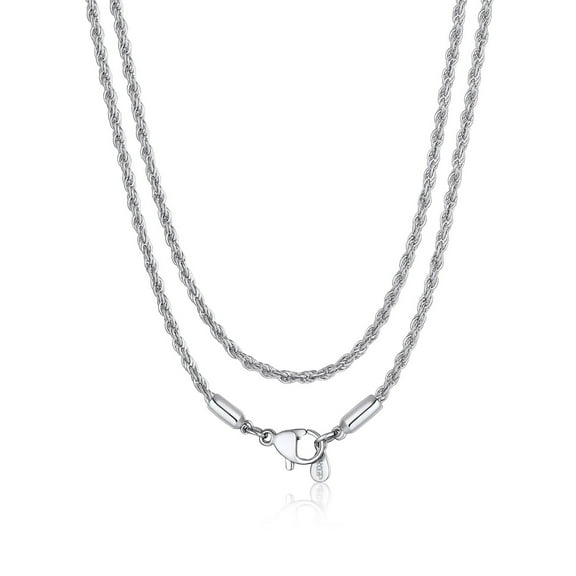 Bandmax 2MM Rope Chain Necklace for Men Women 22 Inch Stainless Steel Thin Twist Chain for Pendant Necklaces Jewelry Gift for Birthday