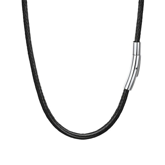 Bandmax 30 inch Braided Wax Rope Chain Necklace for Men Women Snap Clasp 3MM Wide Black Leather Cord Chain for Pendant Gift for Halloween Christmas