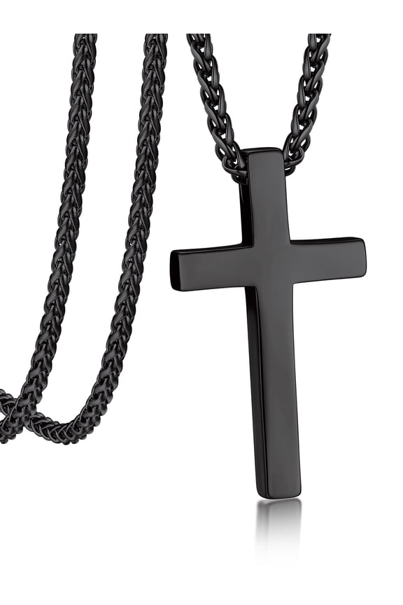 3D Black Cross Pendant Necklace for Men Women Stainless Steel Christian Crucifix Necklace Easter Christmas Jewelry Gift