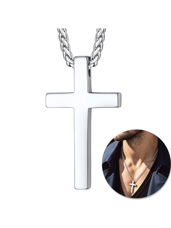 3D Cross Pendant Necklace for Men Stainless Steel Christian Crucifix Necklace Easter Christmas Birthday Gifts for Dad Son Husband