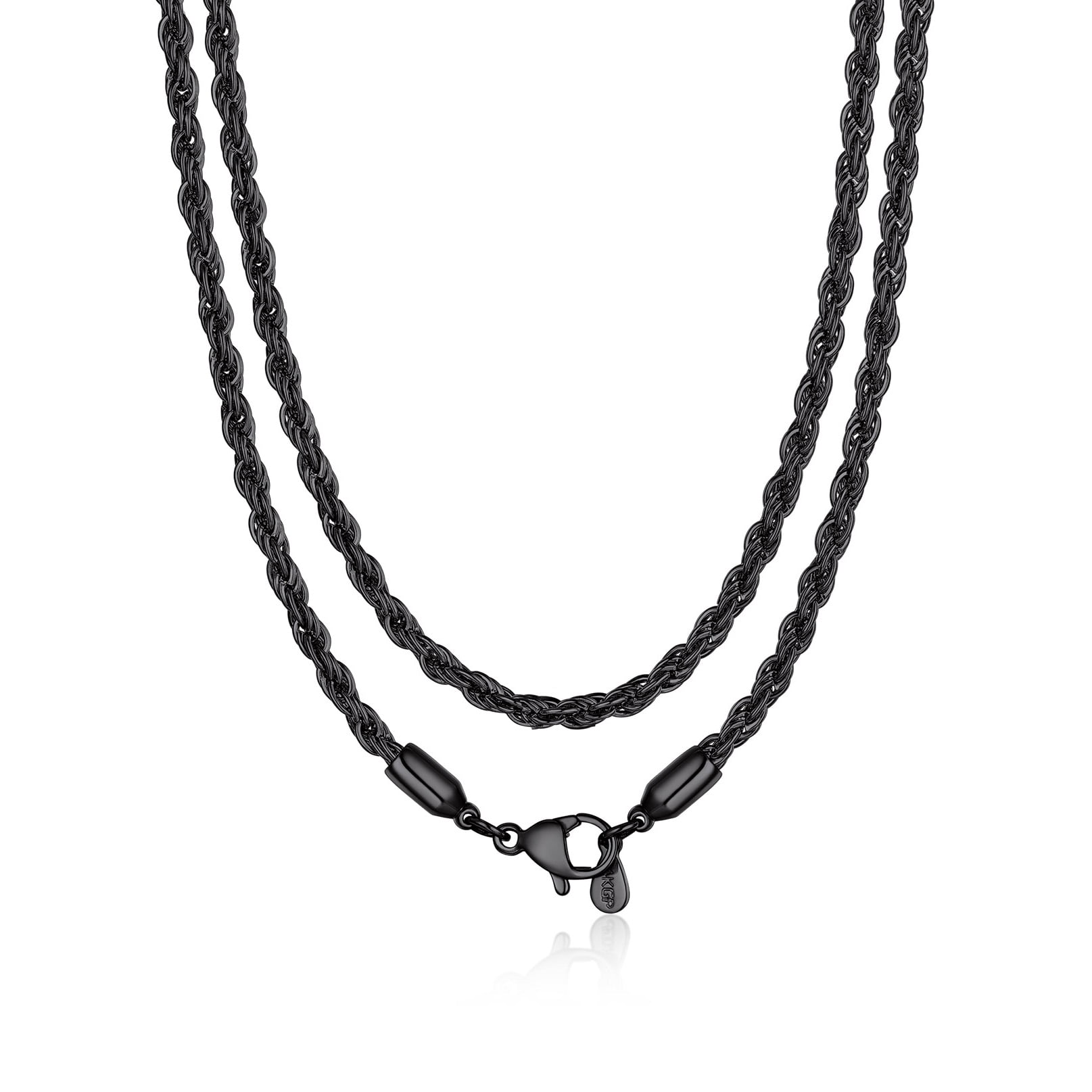 Bandmax 3MM Black Women Men Rope Chain Necklace 20 Inch Stainless Steel Twist Chain for Small Pendant Birthday Gift for Men Women