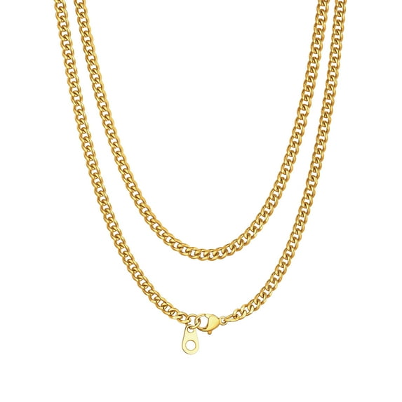 Bandmax 3MM Curb Cuban Chain for Men Women Teenager 14K Gold Plated 316L Stainless Steel Miami Link Necklace for Gift