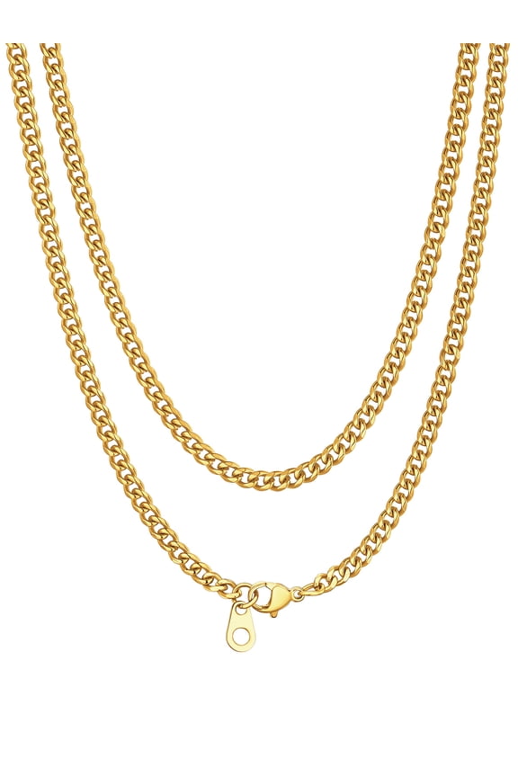 3MM Curb Cuban Chain for Men Women Teenager 14K Gold Plated 316L Stainless Steel Miami Link Necklace for Gift