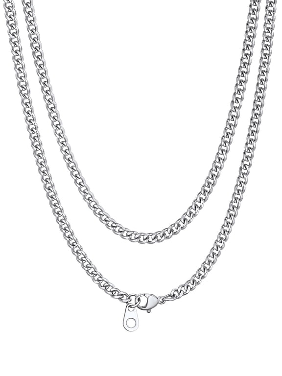 3MM Curb Cuban Chain for Men Stainless Steel Miami Necklace Father's Day Gift Idea for Dad Husband Boyfriend Teenager Women Male Present