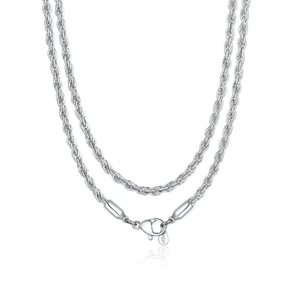 Bandmax 3MM Long Twisted Rope Chain for Men Women 28 Inch Stainless Steel Layer Chain Necklaces Solid Cable Rope Chain for Pendant Jewelry Gift