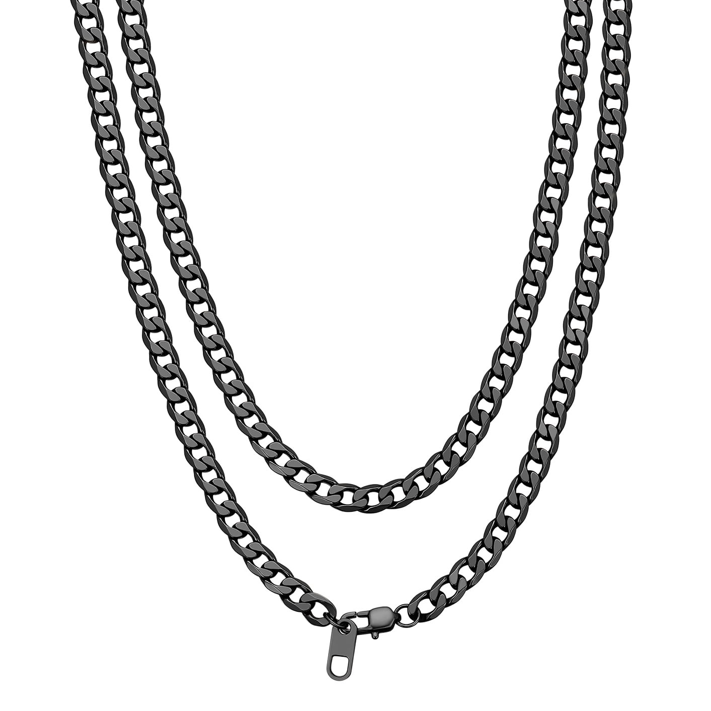 Bandmax 4MM Black Cuban Link Chain Necklace for Men Women Stainless ...