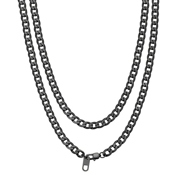 Bandmax 4MM Black Cuban Link Chain Necklace for Men Women Stainless Steel Flat Curb Chain 30 Inches Rapper Biker Hip Hop Mens Jewelry for Birthday Gift