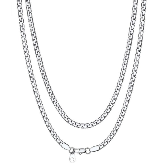 Bandmax 4MM Chunky Mens Chain Necklaces 30 Inch Stainless Steel Flat Cable Box Chain for Women Men Rolo Cable Chain Necklaces for Birthday Gift