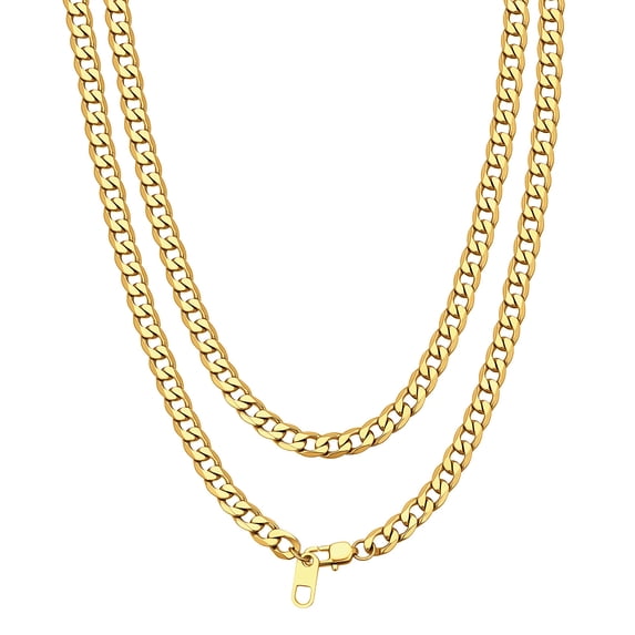 Bandmax 4MM Cuban Link Chain Necklace for Men Women Stainless Steel 14K Gold Plated Flat Curb Chain 20 Inches Rapper Mens Jewelry Birthday Father Day Gift for Dad Son Husband Grandpa