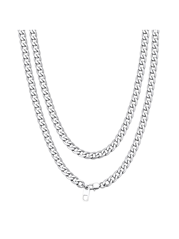 4MM Cuban Link Chain Necklace for Men Women Stainless Steel Flat Curb Chain 22 Inches Mens Jewelry Birthday Father Day Gift for Dad Son Husband Grandpa