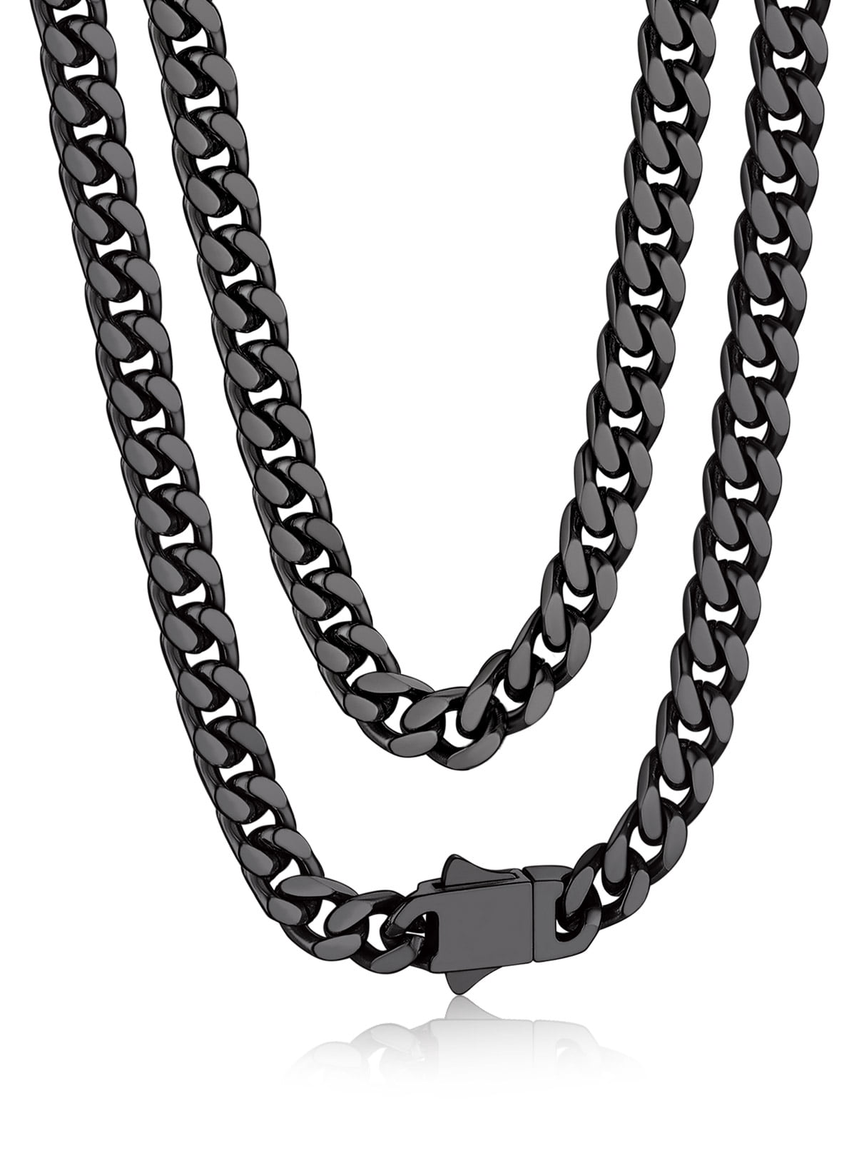 Bandmax 5MM Stainless Steel Mens Chain Necklaces Miami Cuban Link Black Chain for Men 18 Inches Chunky Cuban Chain Men Jewelry Birthday Valentines Father Day Gift for Dad Son Husband