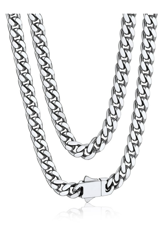 5MM Stainless Steel Mens Chain Necklaces Hip Hop Rock Miami Cuban Link Chain for Men 18 Inches Chunky Cuban Chain Men Jewelry for Gift