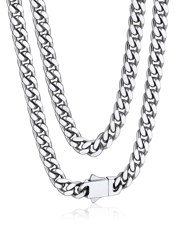 5MM Stainless Steel Mens Chain Necklaces Miami Cuban Link Chain for Men 20 Inches Chunky Cuban Chain Men Jewelry Birthday Valentines Father Day Gift for Dad Son Husband
