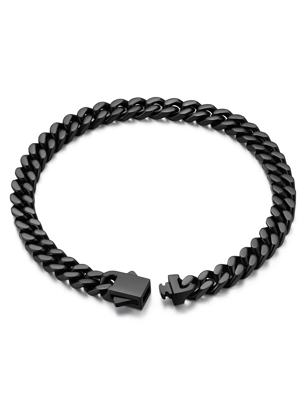 Bandmax 5MM Wide Black Cuban Chain Bracelet for Men Women Father's Day Gift for Son Dad Husband Stainless Steel Hip Hop Biker Wristlet Anklet Chain Jewelry