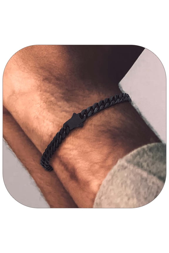 5MM Wide Black Cuban Chain Bracelet for Men Women Stainless Steel Hip Hop Biker Wristlet Anklet Chain Jewelry for Gift